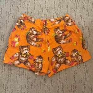 Vintage Teddy Bear Print Shorts – Orange Retro Style